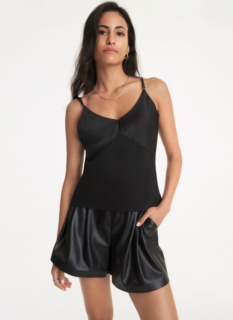 Black Dkny Mixed Media Women's Tank Top | U6131700