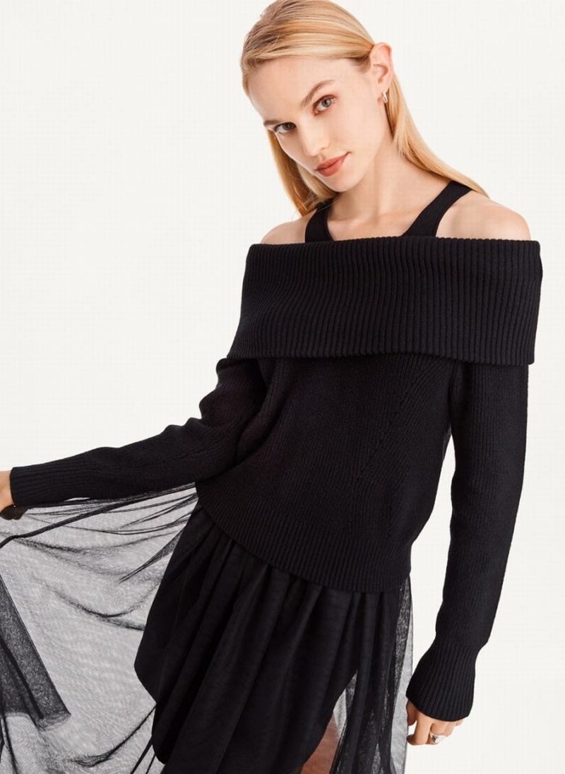 Black Dkny Off Shoulder Tank Women's Sweaters | J1835099