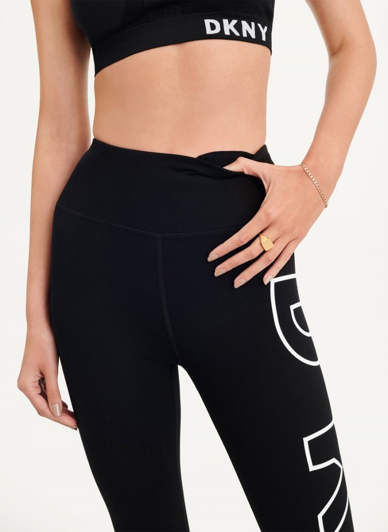 Black Dkny Outline Logo Women's Leggings | Y7646977