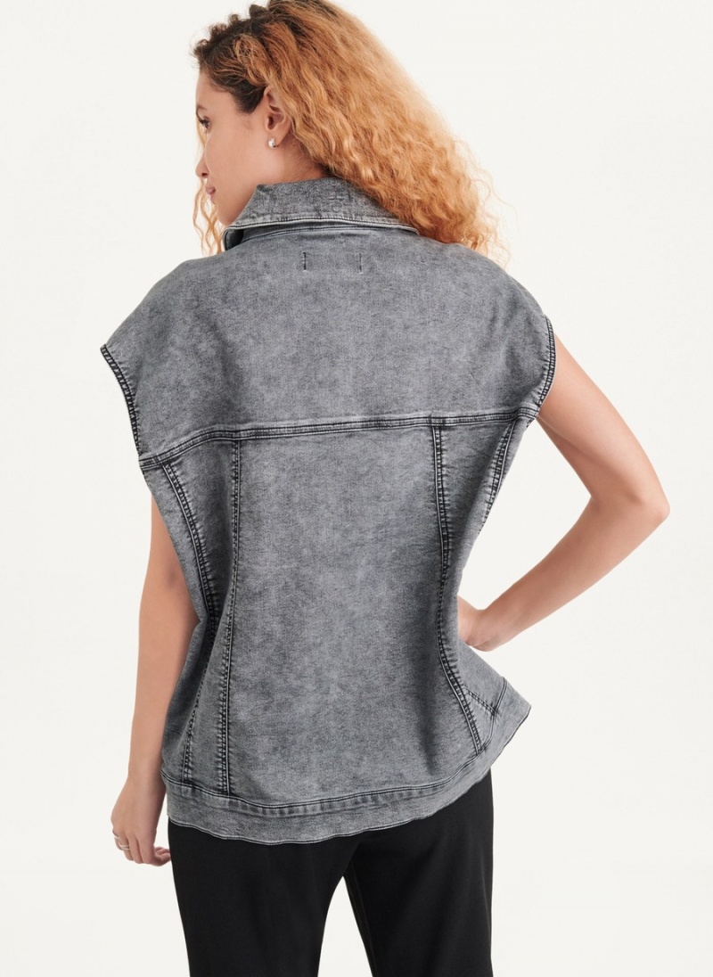 Black Dkny Oversized Denim Women's Vest | W4676435