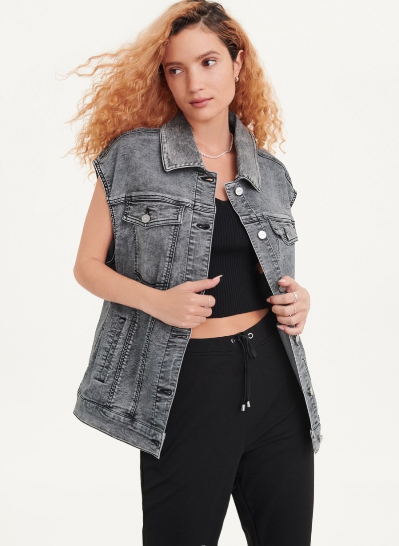 Black Dkny Oversized Denim Women's Vest | W4676435