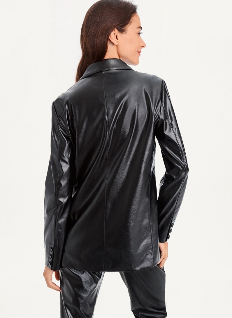 Black Dkny Oversized Patent Leather Women's Blazer | C8971164