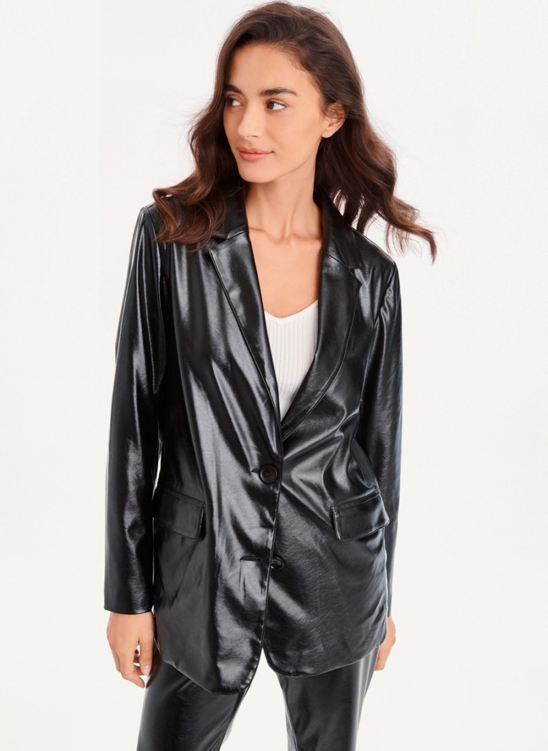 Black Dkny Oversized Patent Leather Women's Blazer | C8971164