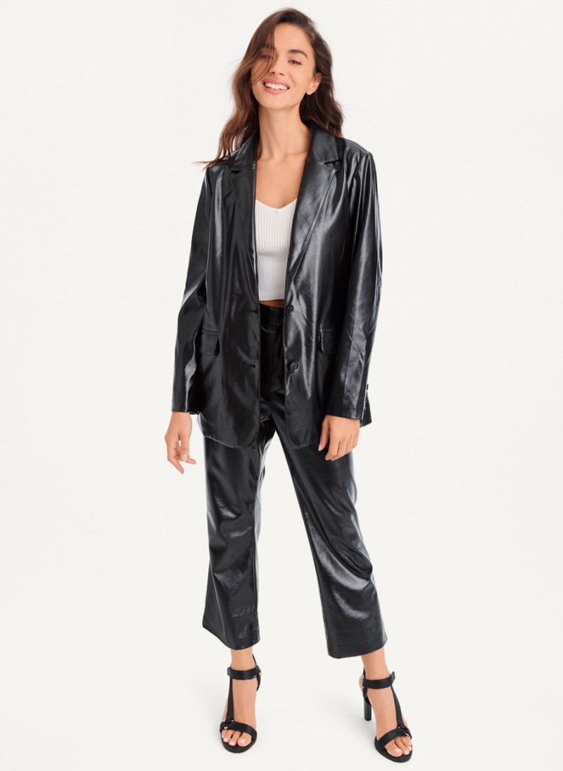 Black Dkny Oversized Patent Leather Women\'s Blazer | C8971164