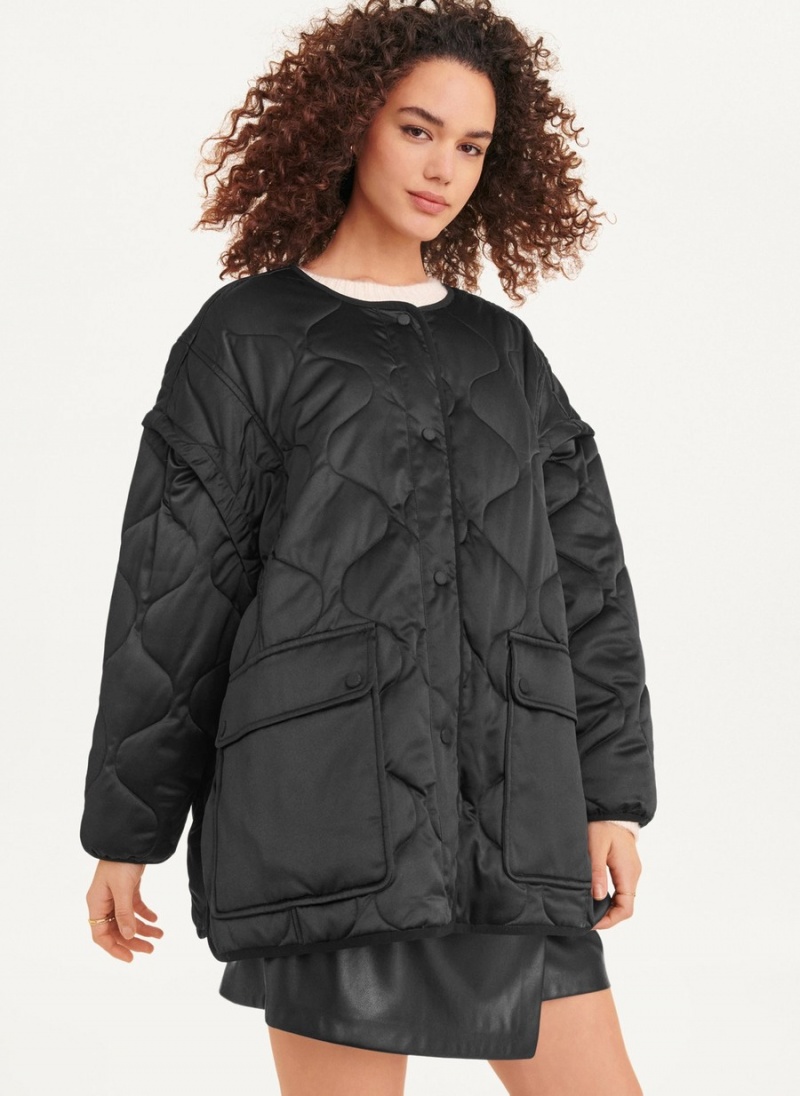 Black Dkny Oversized Satin Quilted Box Women\'s Jackets | G1729959