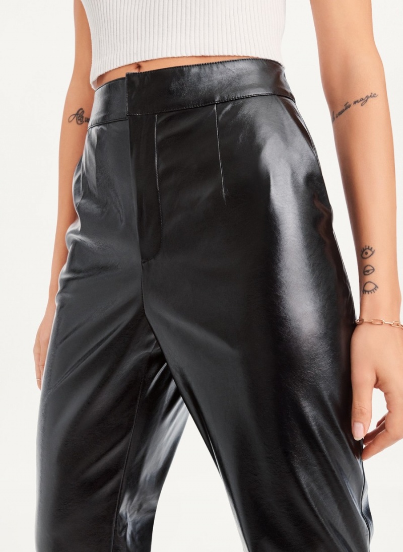 Black Dkny Patent Leather Flared Women's Pants | D5175715