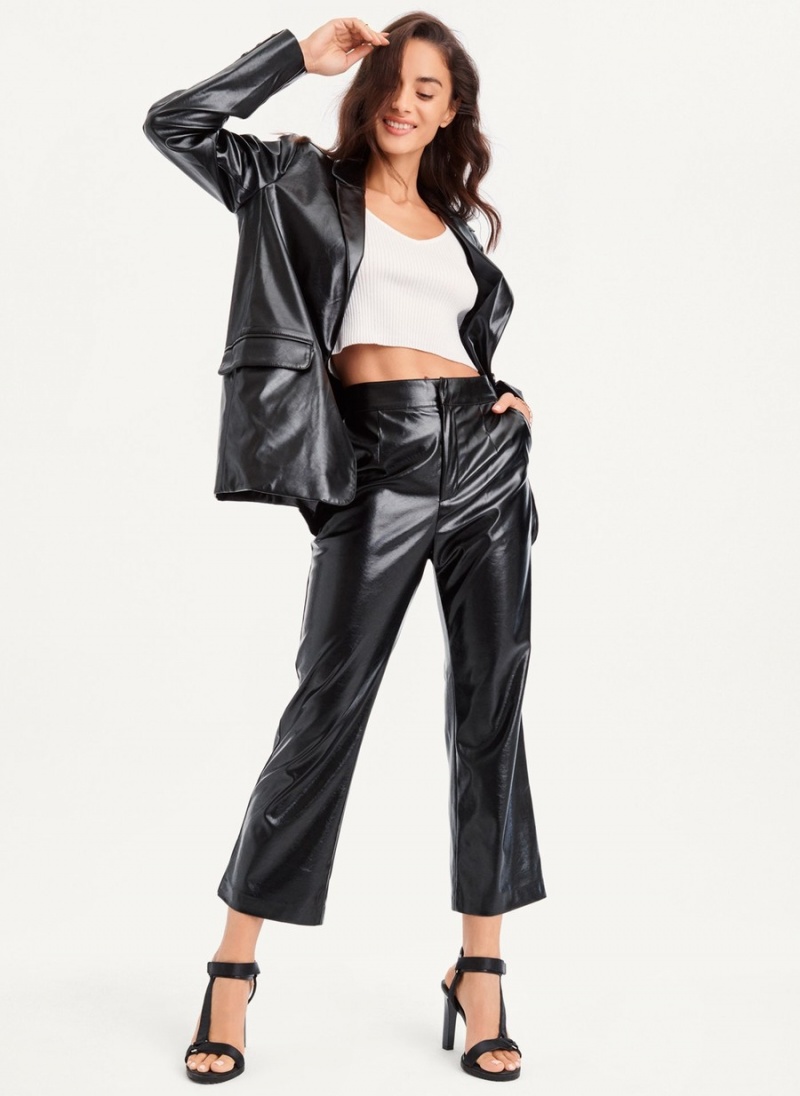 Black Dkny Patent Leather Flared Women\'s Pants | D5175715