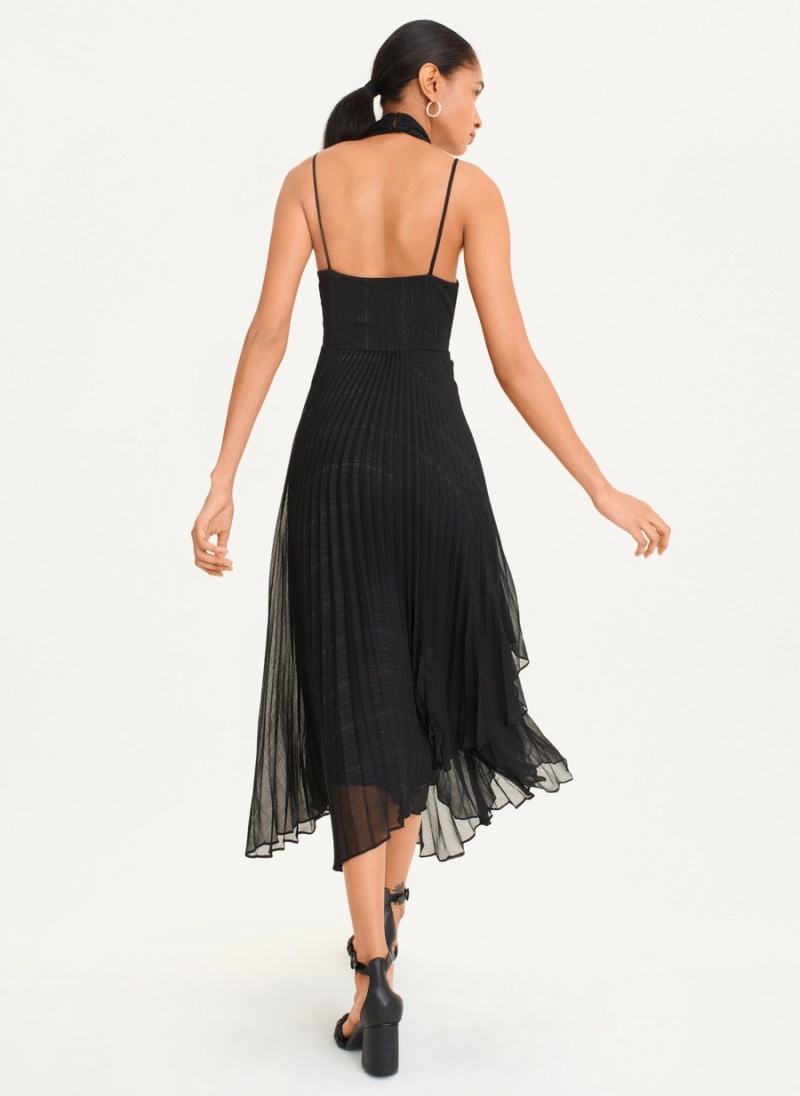 Black Dkny Pleated Halter With Lurex Women's Dress | M0084877