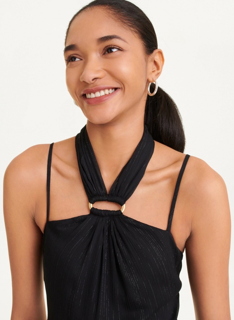 Black Dkny Pleated Halter With Lurex Women's Dress | M0084877