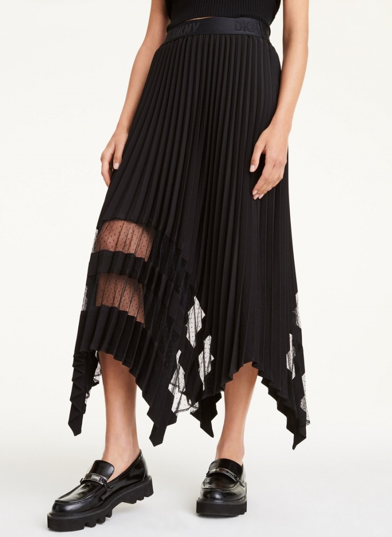 Black Dkny Pleated Transparent Women's Skirts | H8813807