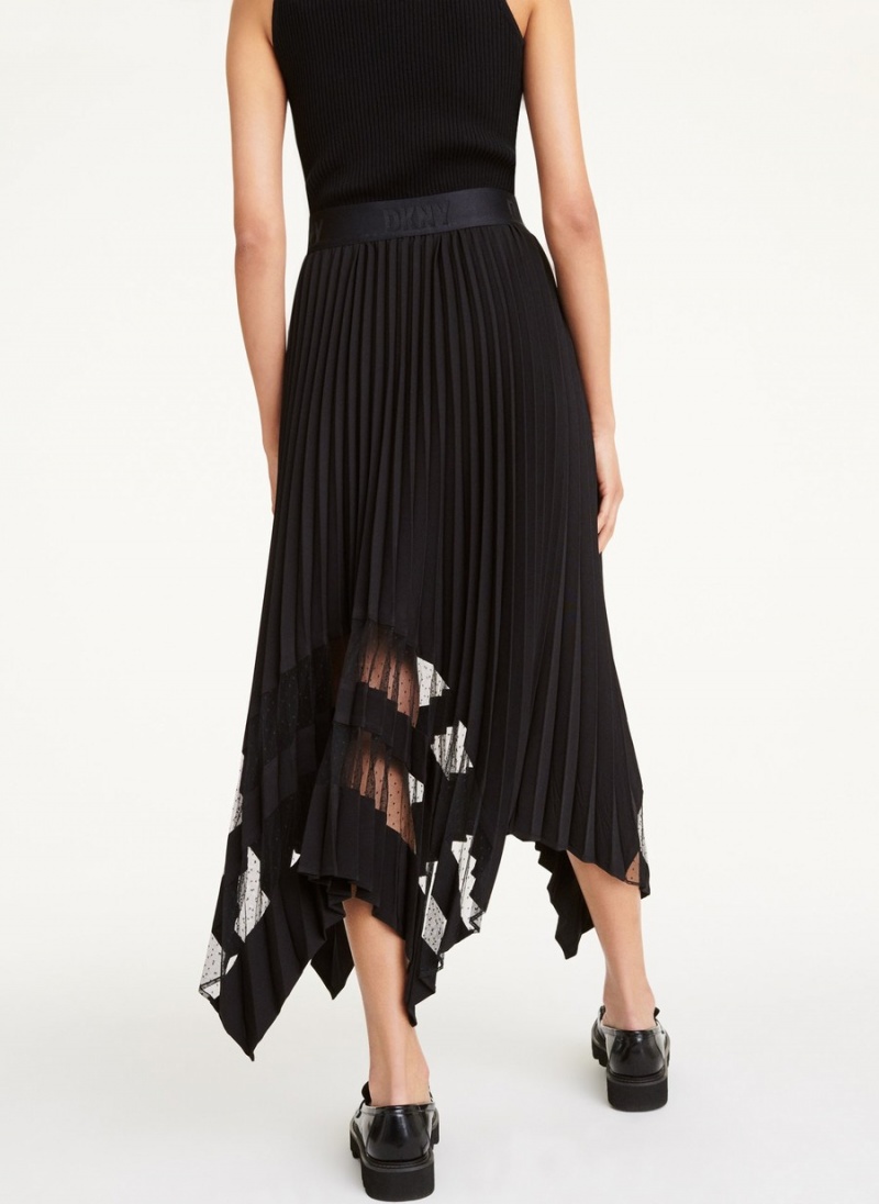 Black Dkny Pleated Transparent Women's Skirts | H8813807