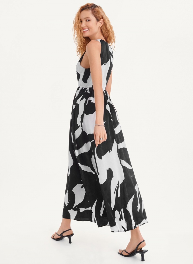 Black Dkny Printed Maxi Women's Dress | C3055396