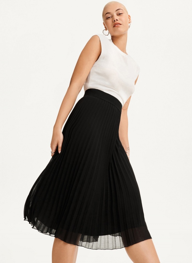 Black Dkny Pull On Pleated Maxi Women's Skirts | L7949101