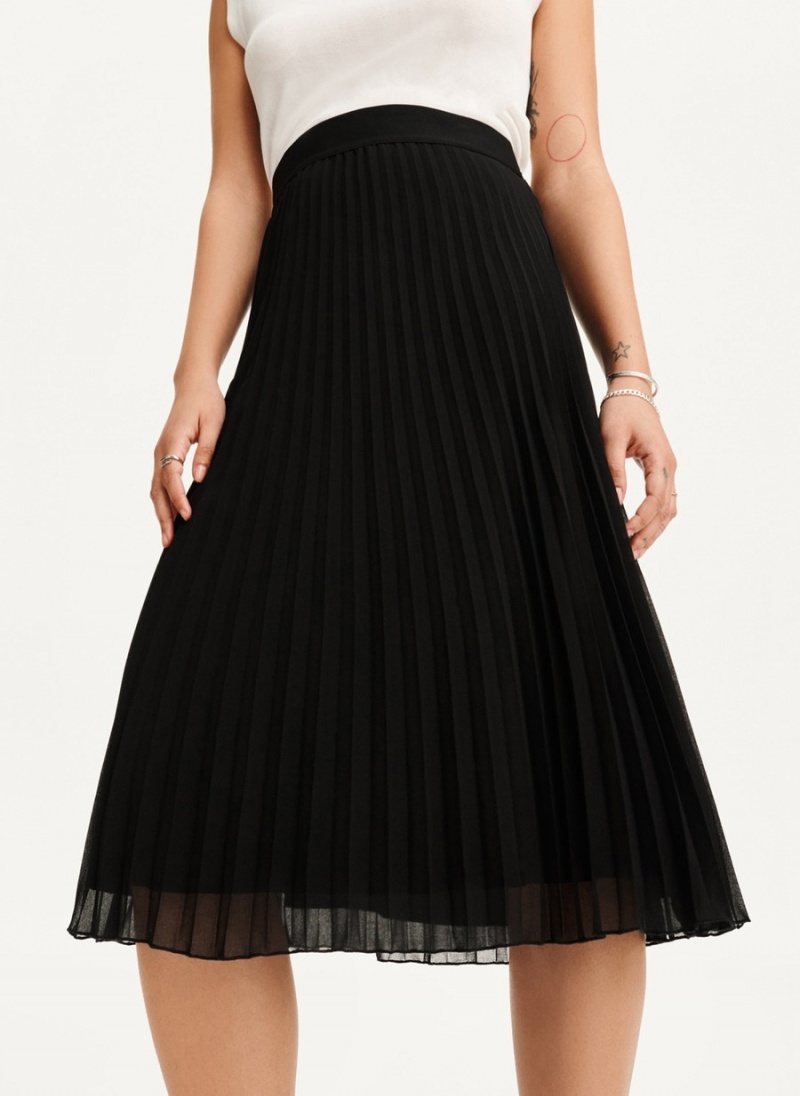 Black Dkny Pull On Pleated Maxi Women's Skirts | L7949101