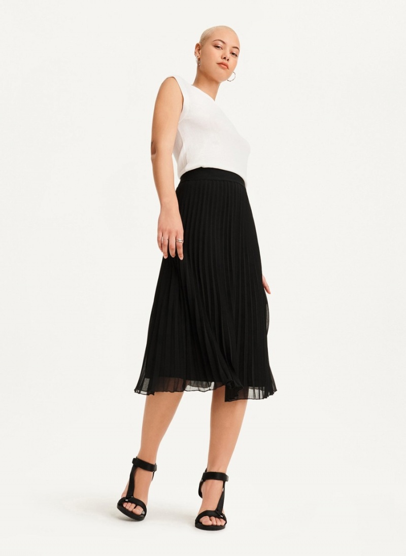 Black Dkny Pull On Pleated Maxi Women\'s Skirts | L7949101