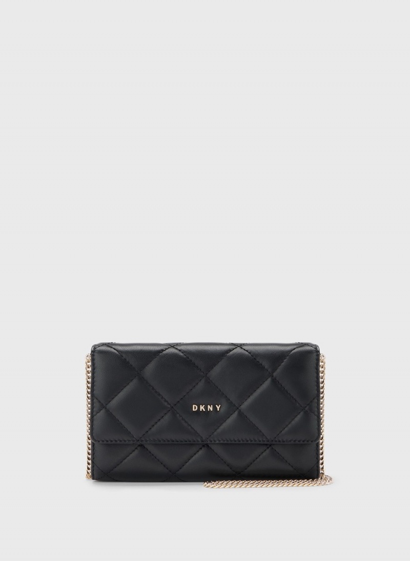 Black Dkny Quilted On A Chain Women\'s Wallets | C3224635