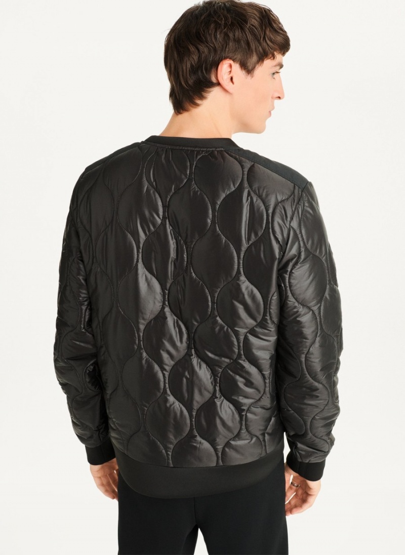 Black Dkny Quilted Sleeve Crew Neck Men's Sweatshirts | R1090160