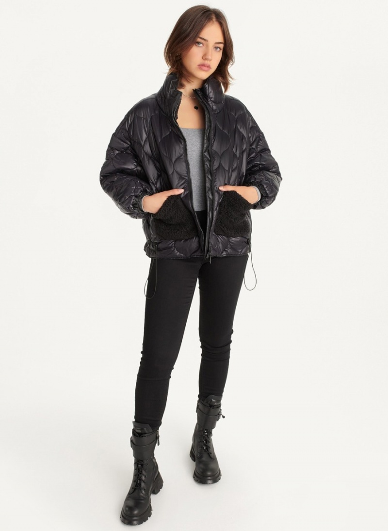 Black Dkny Quilted With Sherpa Pockets Women's Jackets | G1508346