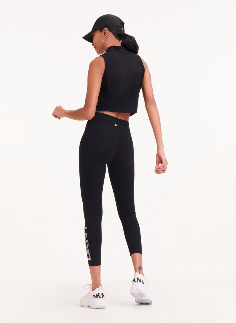 Black Dkny Rhinestone Logo High Waist Women's Leggings | E6011115