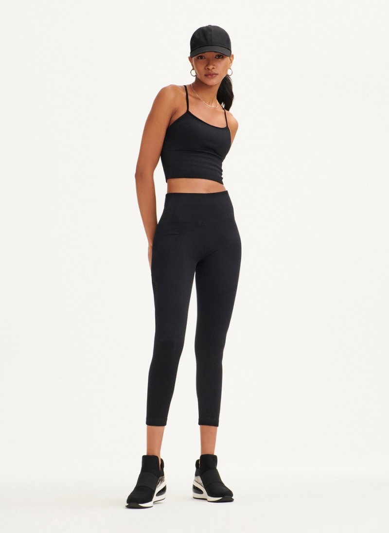 Black Dkny Rib Knit High Waisted Seamless Women\'s Leggings | R3964022