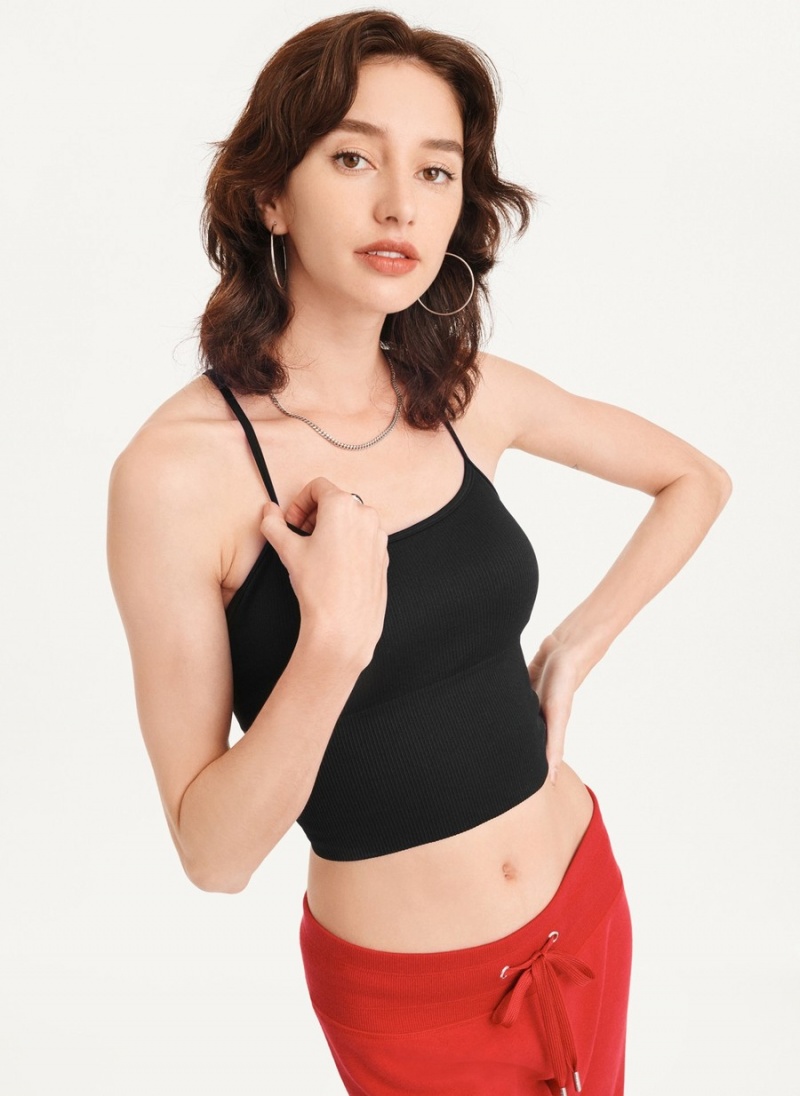 Black Dkny Rib Knit Seamless Crop Women's Tank Top | O7722230