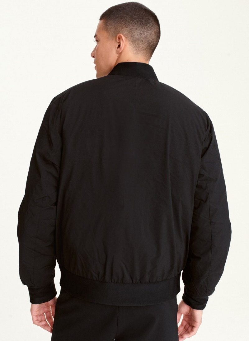 Black Dkny Ribbed-Collar Men's Bomber Jackets | Q2106935