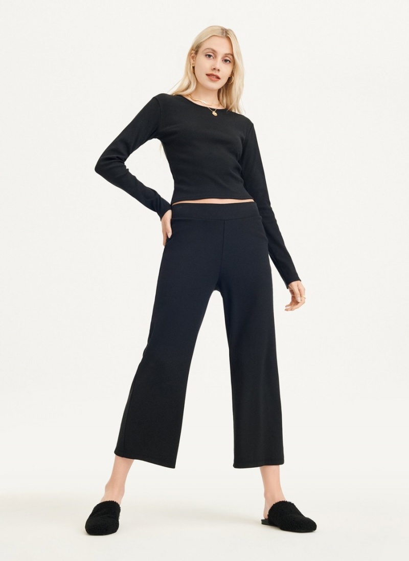 Black Dkny Ribbed Cropped Top Women\'s Long Sleeve | L4279873