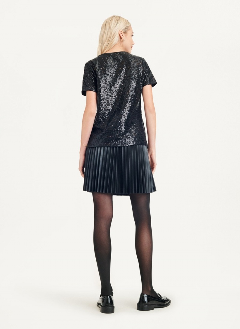 Black Dkny Sequined Women's T Shirts | Y5121078