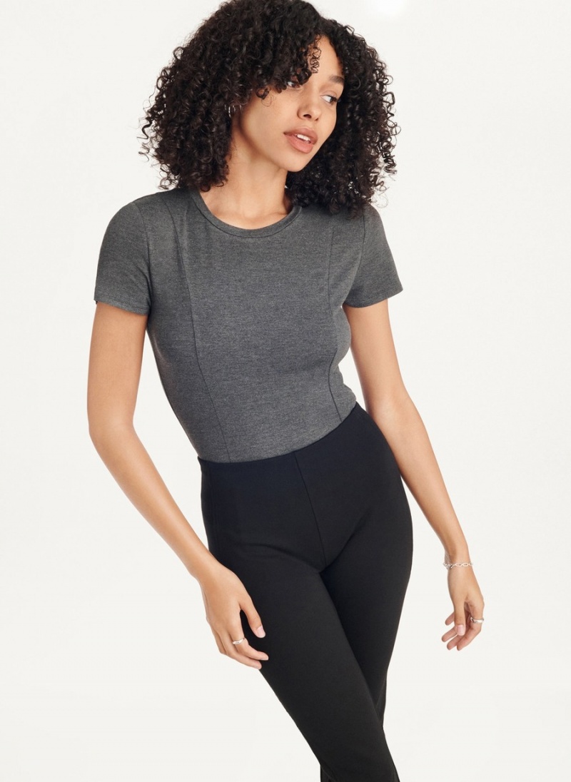 Black Dkny Short Sleeve Women's Bodysuit | L0875427