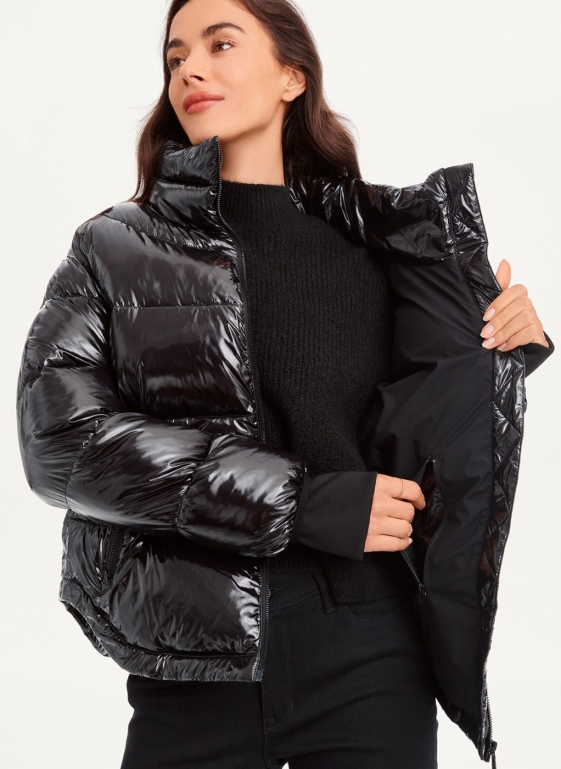 Black Dkny Short Wet Women's Puffer Jacket | E5423775