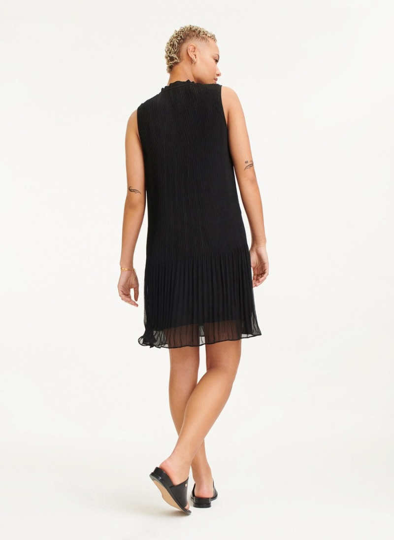 Black Dkny Sleeveless Pleated Women's Dress | Q6579590