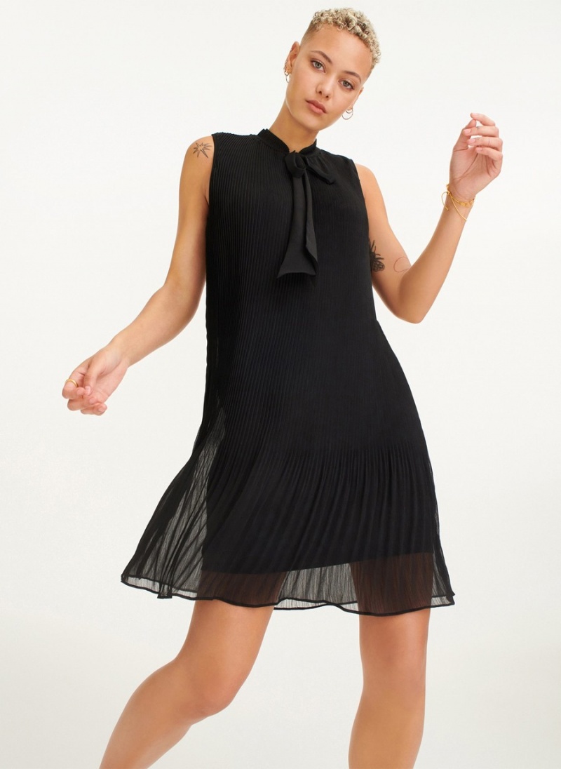 Black Dkny Sleeveless Pleated Women's Dress | Q6579590