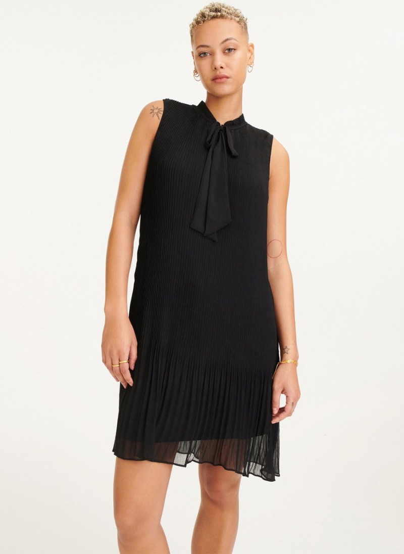 Black Dkny Sleeveless Pleated Women\'s Dress | Q6579590