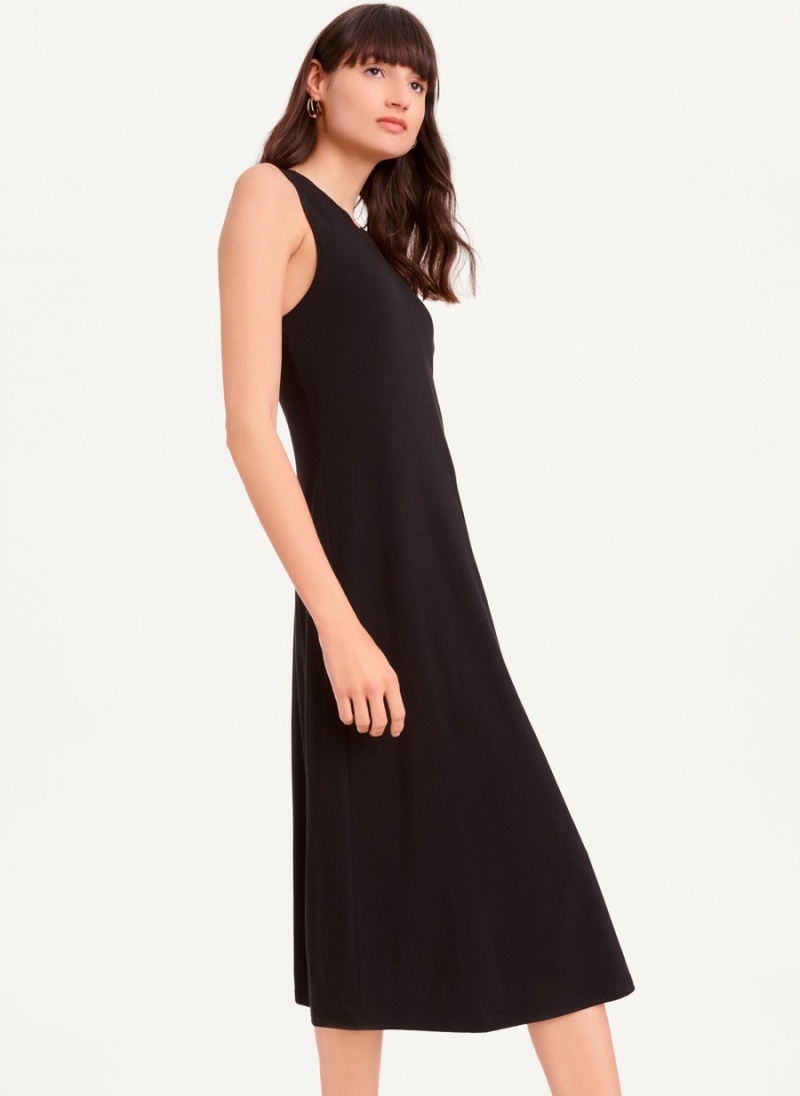 Black Dkny Sleeveless Scoopneck Twist Racerback Women's Dress | N3629287