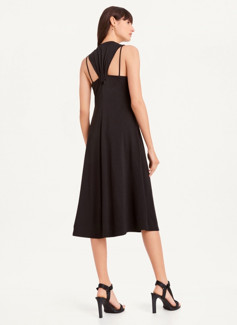 Black Dkny Sleeveless Scoopneck Twist Racerback Women's Dress | N3629287