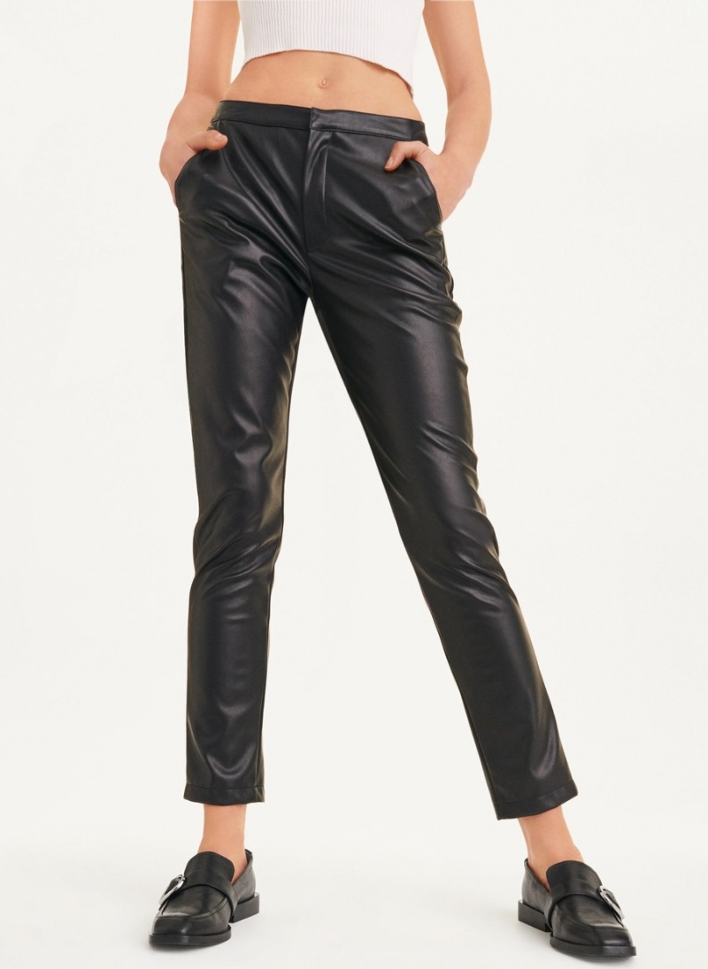 Black Dkny Slim Faux Leather Women's Pants | S0593621