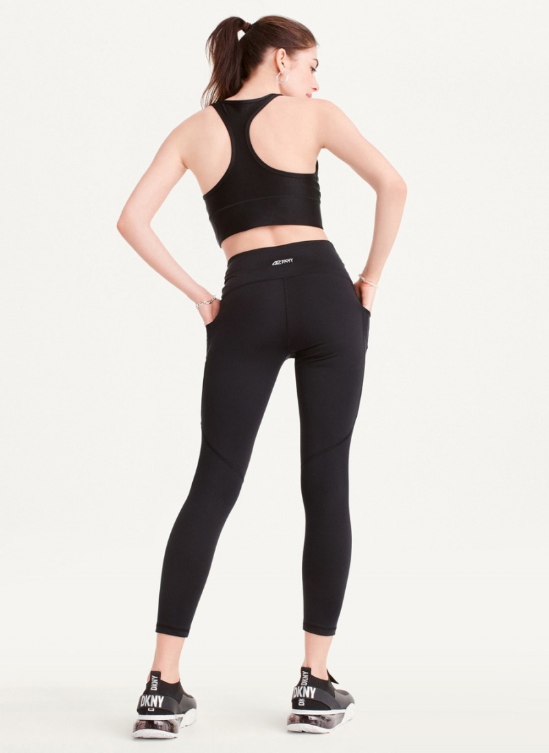 Black Dkny Slim Shape Crossover Women's Leggings | V8029872