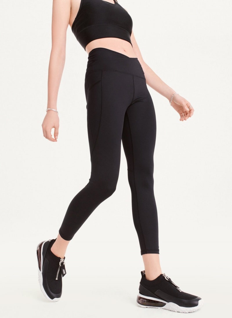 Black Dkny Slim Shape Crossover Women's Leggings | V8029872