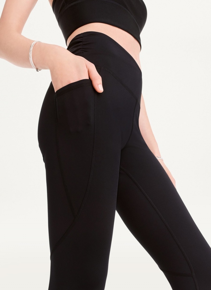 Black Dkny Slim Shape Crossover Women's Leggings | V8029872