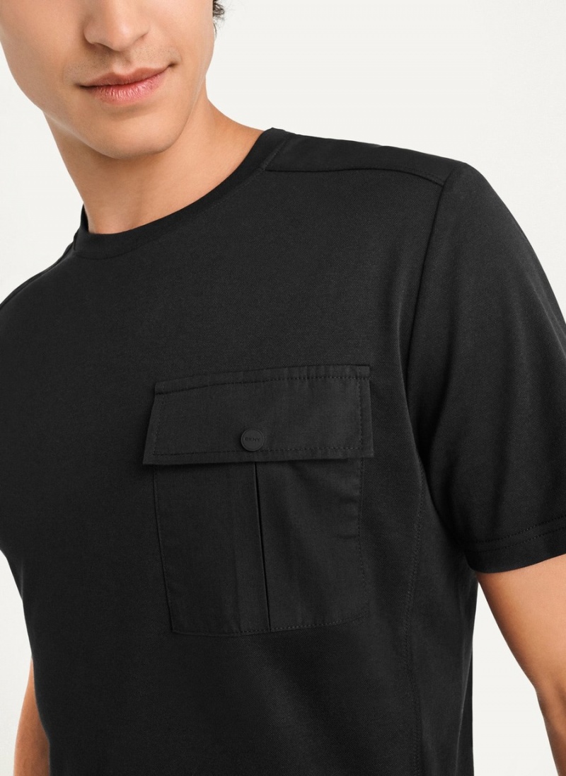 Black Dkny Solid Pique Men's T Shirts | K8119698