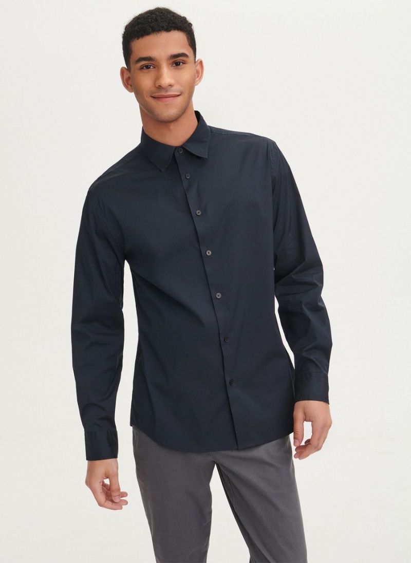 Black Dkny Solid Woven Men\'s Shirts | M2174876