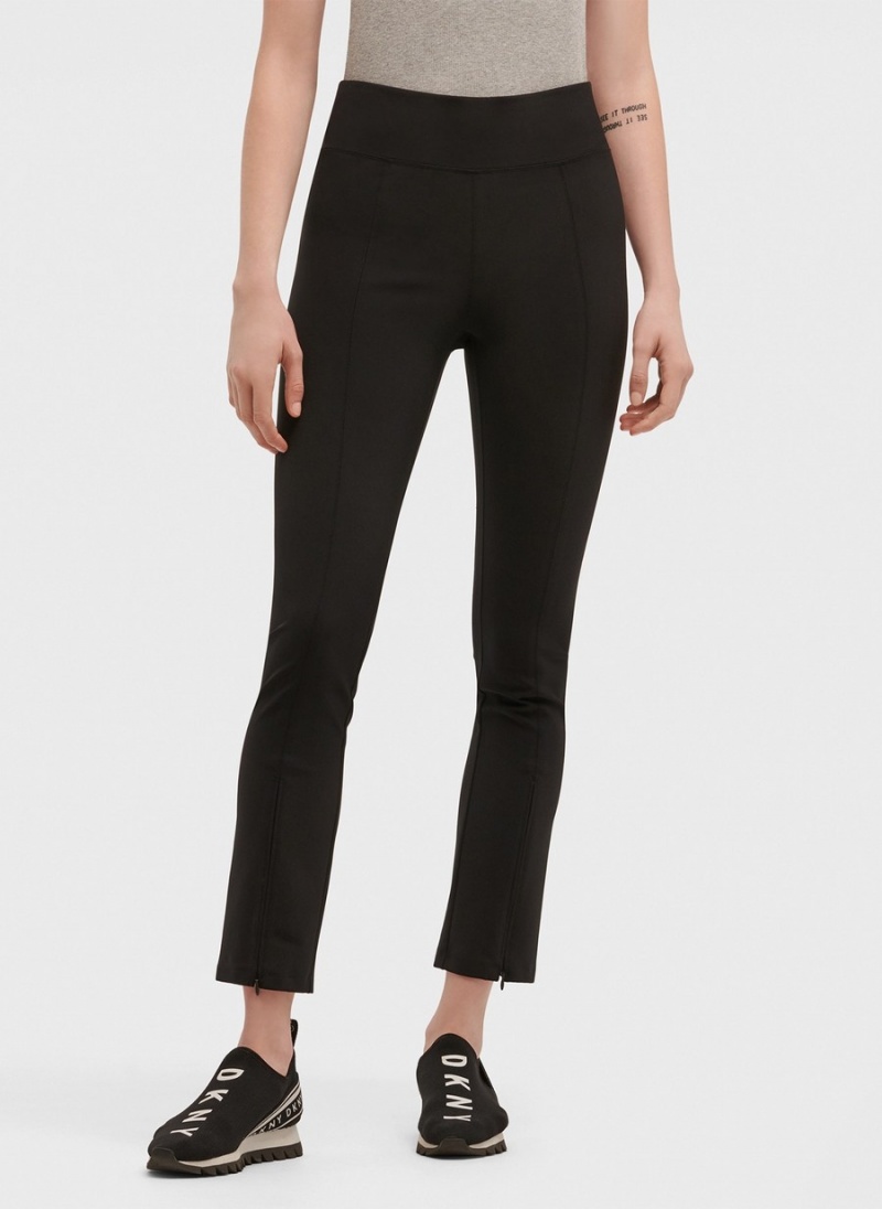 Black Dkny Split Seam Compression With Zippers Women's Leggings | J7484835