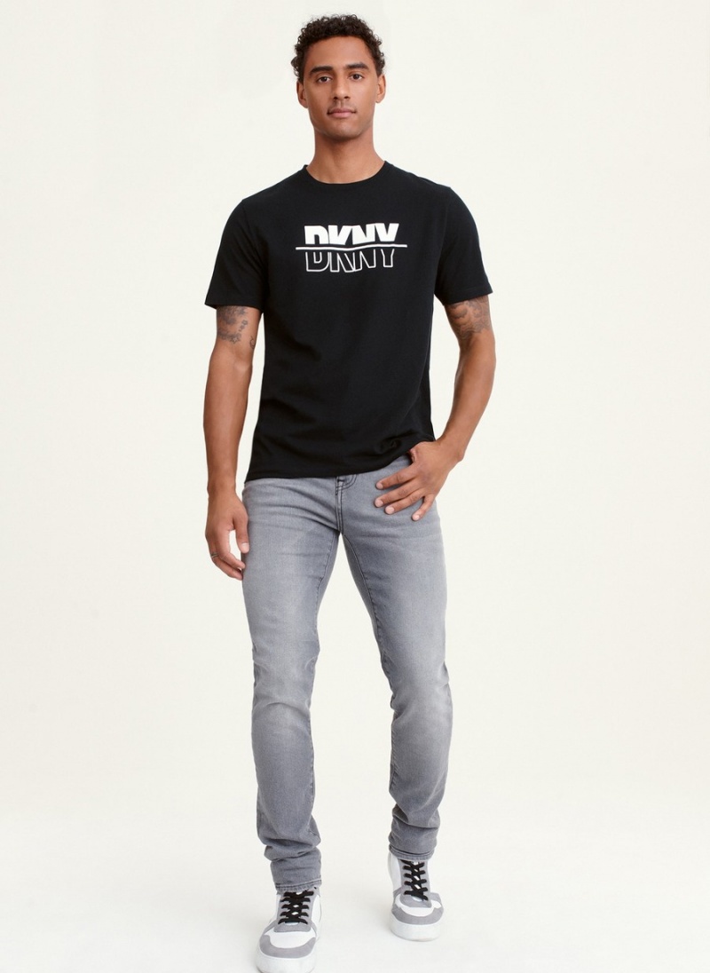 Black Dkny Split Solid Outline Logo Men's T Shirts | G6180917