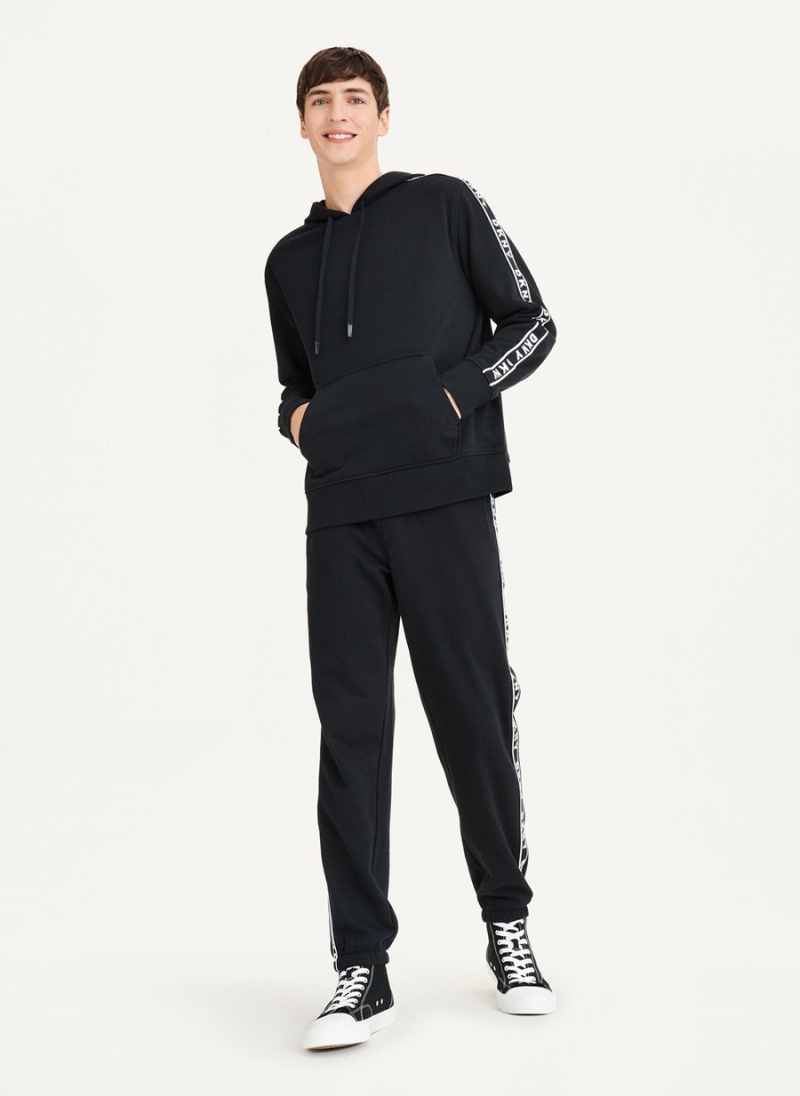 Black Dkny Taped Logo Men's Hoodie | O0575689