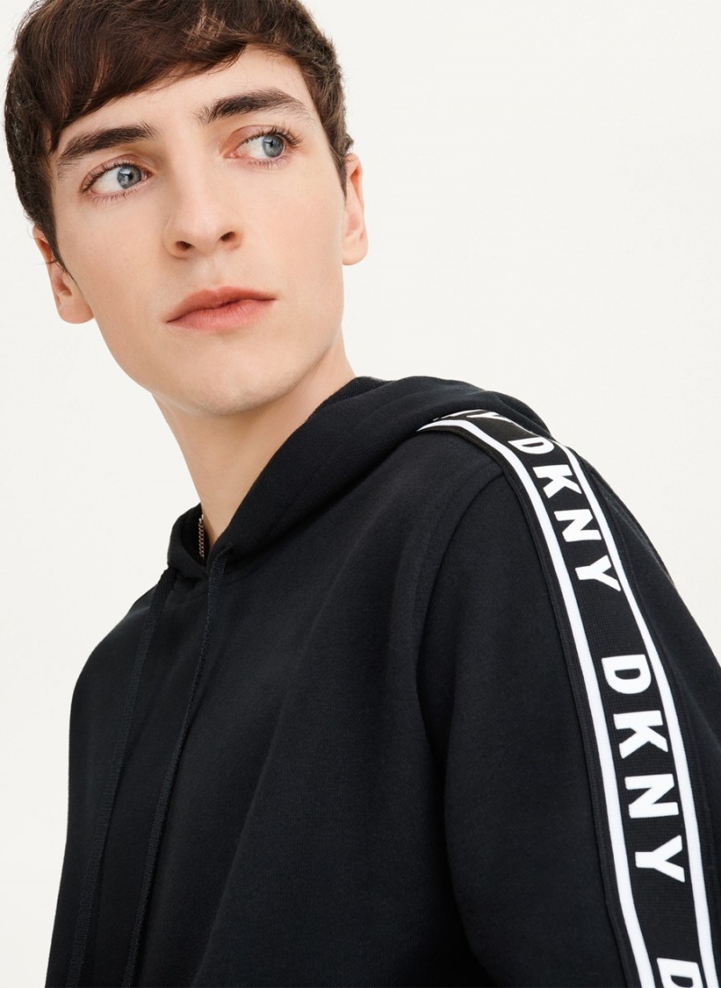 Black Dkny Taped Logo Men's Hoodie | O0575689