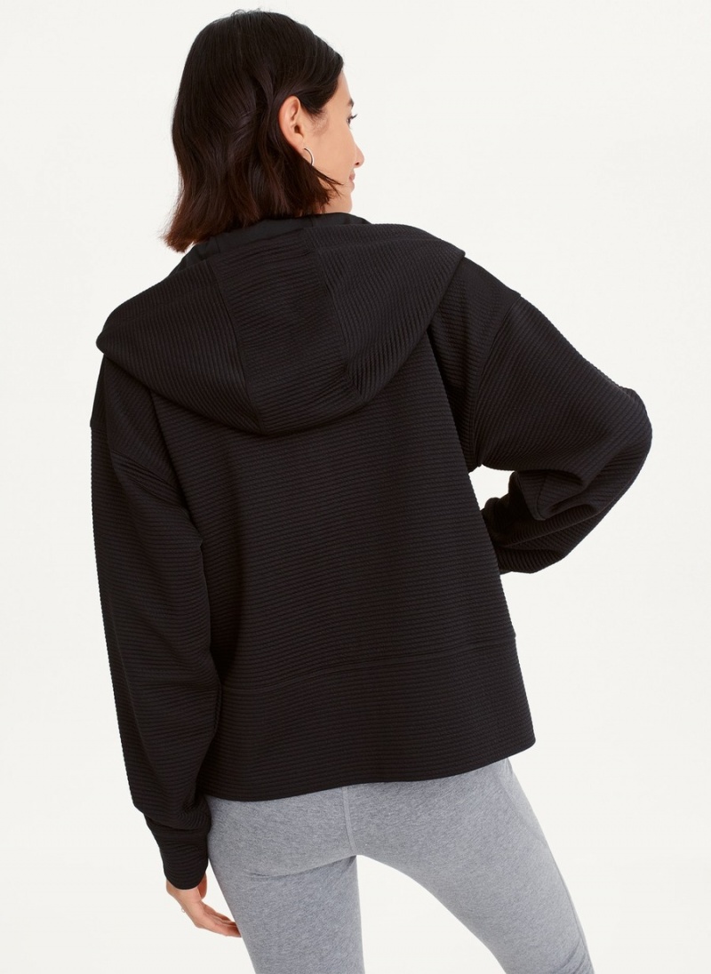 Black Dkny Tech Ottoman Full Zip With Pockets Women's Hoodie | G2674785