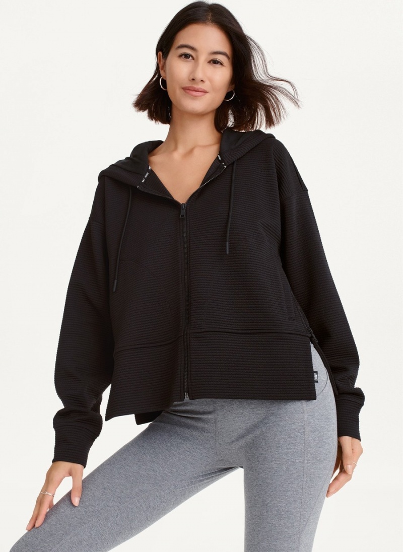 Black Dkny Tech Ottoman Full Zip With Pockets Women's Hoodie | G2674785