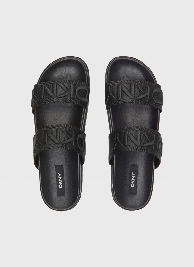 Black Dkny Tee Double-Strap Women's Sandals | D4571394