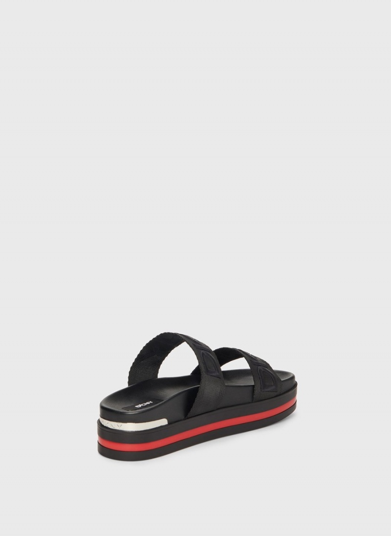 Black Dkny Tee Double Band Women's Slides | E0756793