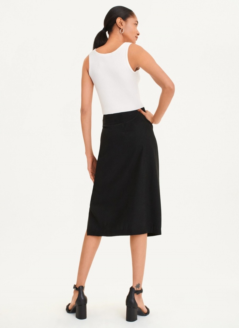 Black Dkny Tie Front Midi Women's Skirts | O2381735